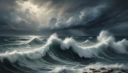 Evocative Stormy Seascape With Crashing Waves And Upscaled 4 - obrazy, fototapety, plakaty