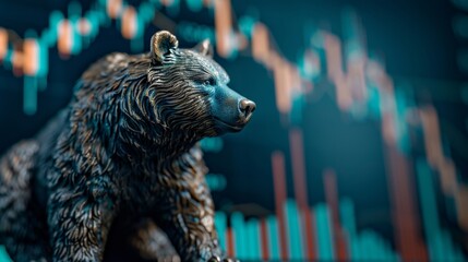 Stock candlestick chart showing financial data, where green and red candlesticks represent price movement, detailed bear pattern