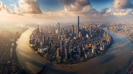 Fototapeta na wymiar Aerial view of the Shanghai city,China.