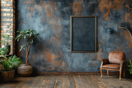 armchair with empty wall, Modern Interior With Colored Leather Armchair