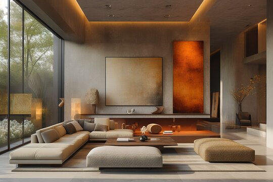 modern empty room minimal designs with interior design of apartment, Living Room, Realistic Mockup, Wallpaper Place for your furniture