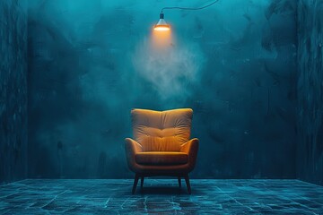 armchair with empty wall, Modern Interior With Colored Leather Armchair - obrazy, fototapety, plakaty