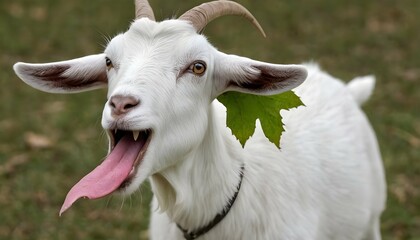 A Goat With Its Tongue Darting Out To Snatch A Lea Upscaled 4 - obrazy, fototapety, plakaty