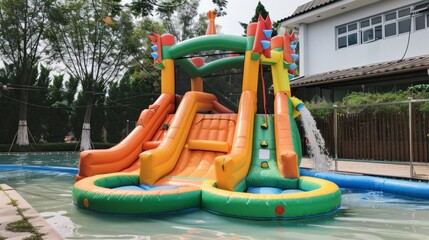inflatable castles game for children in a park