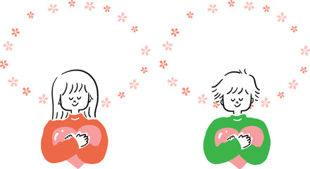 ハートを抱きしめる男性と女性　フレームイラストセット