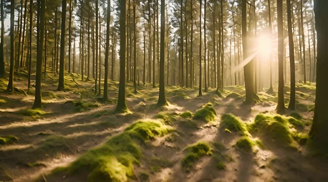 Wald Panorama mit Sonnenstrahlen