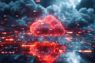 Cloud computing and network, red, concept of system problems Cloud red warning or red cloud system,  