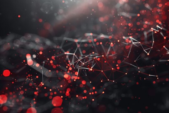 Futuristic red and black concept reticulum connecting dots and line particle Data technology molecule motion background black gray hi-tech beautiful   