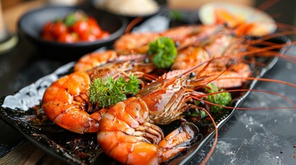 grilled river prawns or shrimps