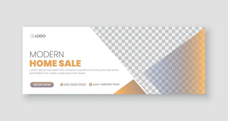Real estate facebook cover design, modern home sale social media cover template, web banner, discount house sale banner. - obrazy, fototapety, plakaty