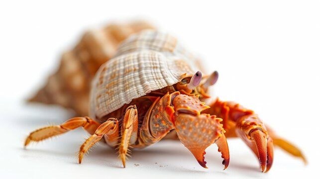Hermit crabs isolated on white background with selective focus.