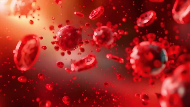 red blood cells in a blue background. Concept of chaos and disorder, as the red blood cells are scattered and disorganized. The blue background adds a sense of calmness