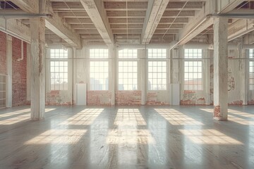 Spacious industrial loft with minimalistic design and large windows