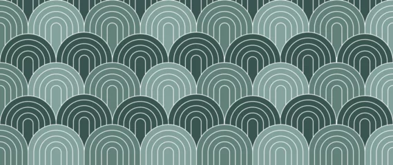 Fototapeten Abstract geometric pattern design background vector. Wallpaper design with geometric shape and white line on green. Modern and trendy illustration perfect for decor, cover, print, banner, interior. © TWINS DESIGN STUDIO