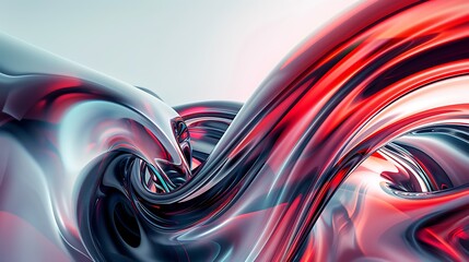 3D rendering. Abstract twisted shape. Red and grey glossy surface. Futuristic design. - obrazy, fototapety, plakaty