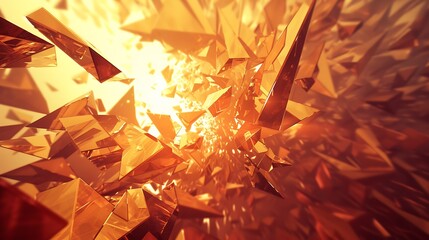 3D rendering of a tunnel made of reflective golden glass shards. The shards are arranged in a chaotic manner, creating a sense of movement and energy.
