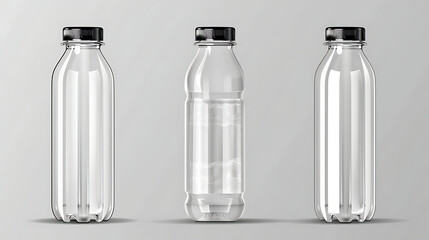 Transparent plastic bottle with black cap. The bottle is empty and has a capacity of 500 ml. It is made of lightweight plastic and is easy to carry.