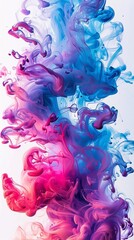 The image is a colorful explosion of smoke, with pink, blue