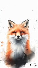 Fototapeta premium A fox is painted on a white background with a splash of color