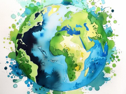 A painting of the earth with a blue and green swirl pattern