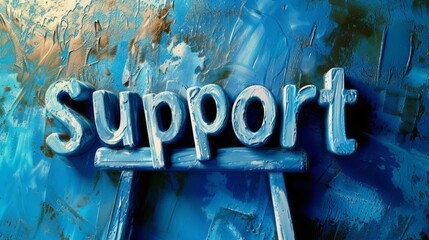 Blue Glossy Surface Support concept creative horizontal art poster.