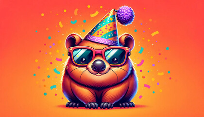 Cartoonish Wombat Wearing Festive