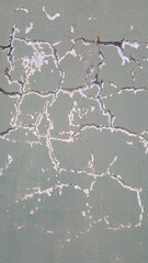 Textura com manchas e rachaduras na tinta verde da parede.