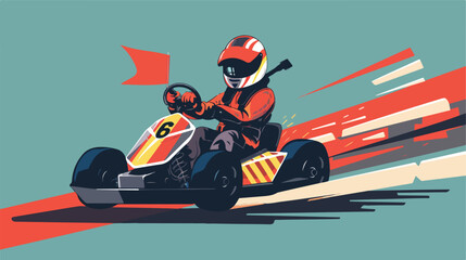Kart racing winner champion flat vector illustration - obrazy, fototapety, plakaty