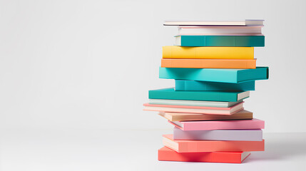 A stack of colorful notebooks on top of each other. The books are of different colors and sizes. Concept of organization and creativity, as the books are arranged in a visually appealing manner - obrazy, fototapety, plakaty