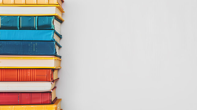 A stack of colorful notebooks on top of each other. The books are of different colors and sizes. Concept of organization and creativity, as the books are arranged in a visually appealing manner