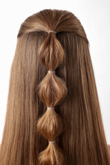 Naklejka premium Woman with braided hair on white background, back view