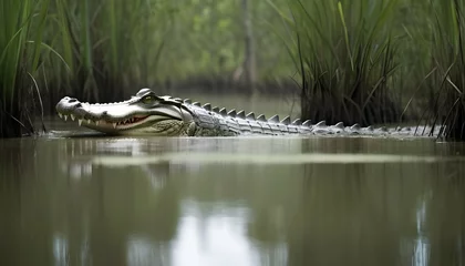 Fototapeten A Crocodile Gliding Silently Through A Swamp Upscaled 2 © Zahra