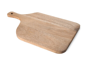One wooden cutting board on white background
