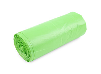 Roll of light green garbage bags isolated on white