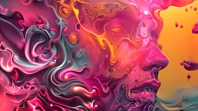 Abstract Vibrant Liquid Artwork with Human Features with Ai generated.
