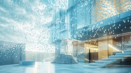 3D Digital house of particles. Architecture and Technology Concept. Interface element 3d illustration