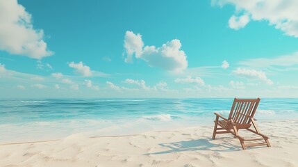 Enjoy the perfect summer day with a comfortable beach chair on a white sandy beach - obrazy, fototapety, plakaty