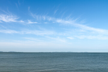 Naklejka na ściany i meble Seascape of blue sky, white cloud and horizon