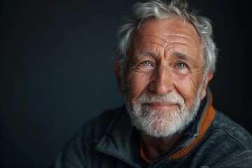 Portrait of a cheerful senior man with a gentle smile and sparking eyes
