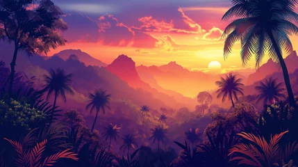 Fotobehang Topical and Sunset isolation Background, Illustration © AI-Stocks