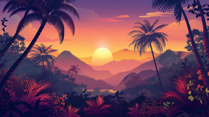Fototapeta na wymiar Topical and Sunset isolation Background, Illustration