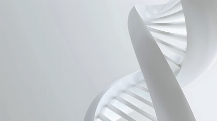 Abstract white spiral staircase close-up with shadow play. Architectural photography with a minimalist design. Modern wall art and architecture concept. Design for poster, architectural visualization