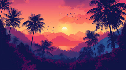 Topical and Sunset isolation Background, Illustration - obrazy, fototapety, plakaty