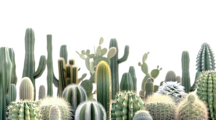 Cacti with their unique shapes and textures white background 