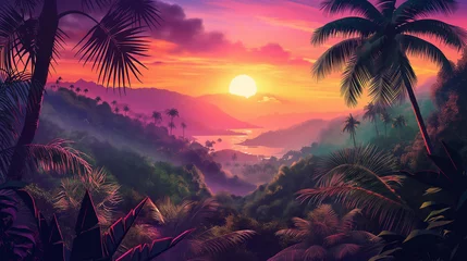 Schilderijen op glas Topical and Sunset isolation Background, Illustration © AI-Stocks