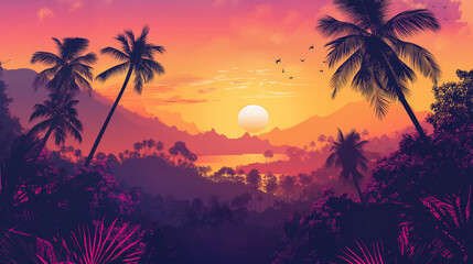 Topical and Sunset isolation Background, Illustration - obrazy, fototapety, plakaty