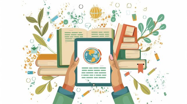 A person holding a tablet with a language learning app open showcasing the digital resources also available for multilingual education.