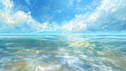 In the abstract landscape, the sky's vibrant blue melded seamlessly with the shimmering water, beckoning travelers to immerse themselves in the textures of summer. Nature's exuberance burst forth as 