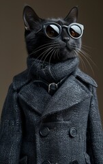 A cat wearing sunglasses and a leather jacket
