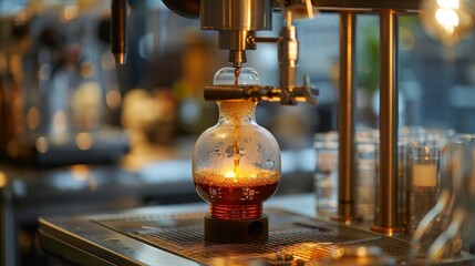 Close-up of siphon coffee brewing, a fusion of science and craft